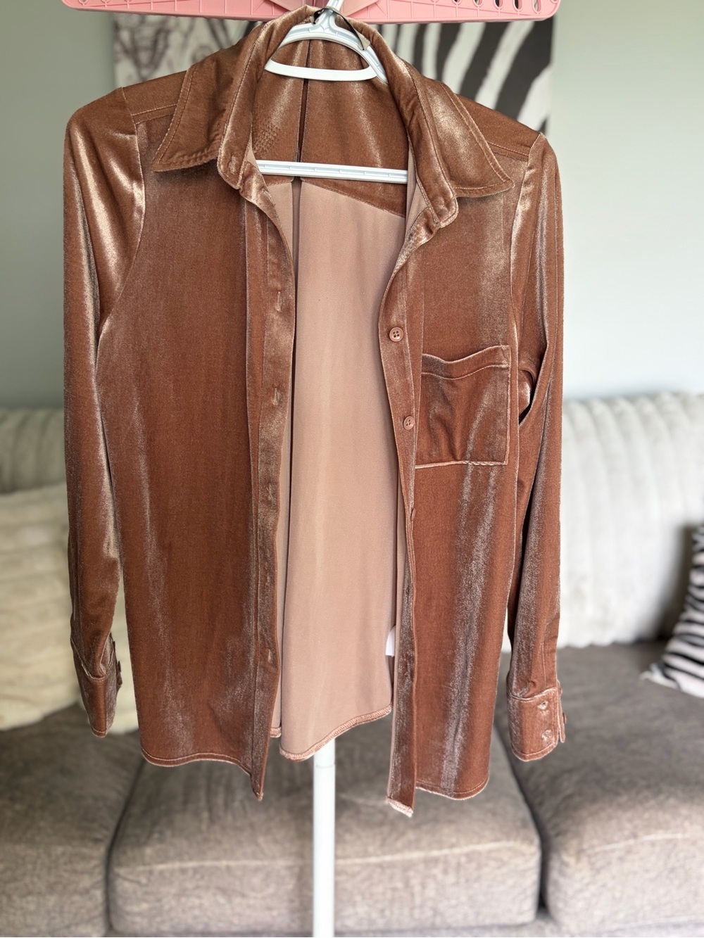 Women’s Velvet Button-Up Jacket in Bronze